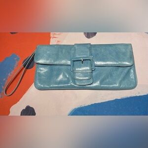HOBO International Buckle Envelope Clutch in Sky Blue - Like New